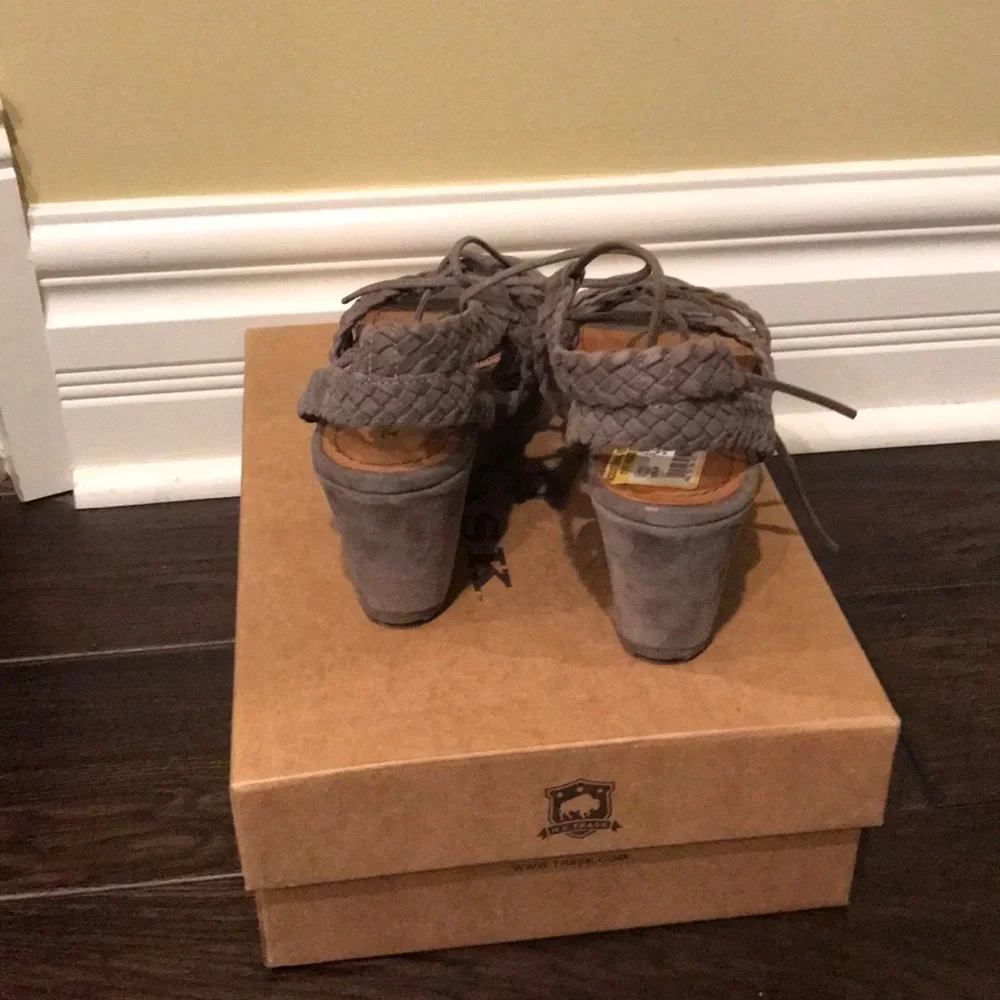 Trask Taupe Braided Suede Platform Sandals